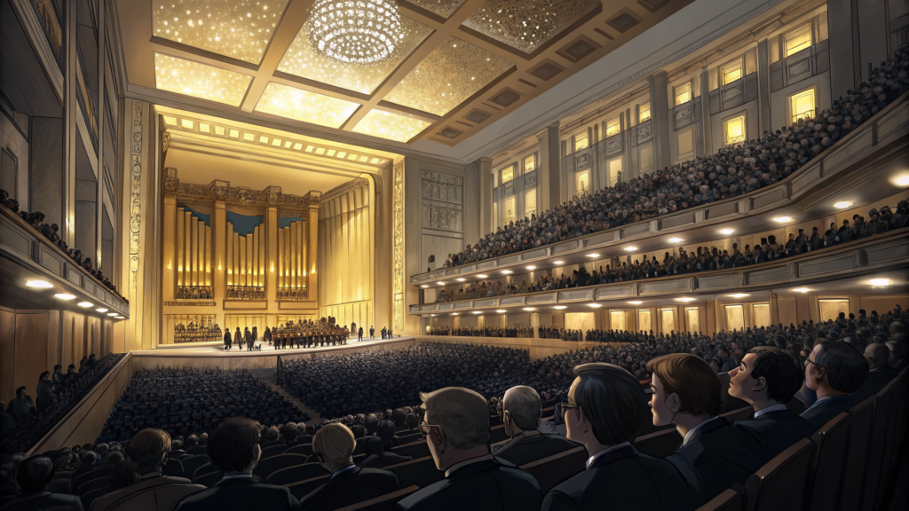 A sold-out concert hall awaiting the verdict