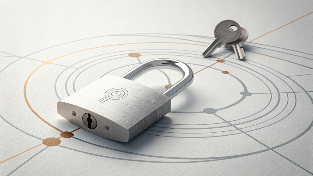 An unlocked padlock on an empty surface — the open state is the default