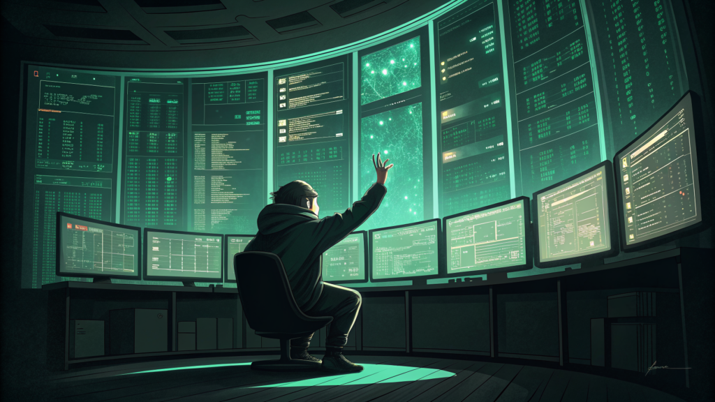 Server monitoring corridor: green-status units with scattered amber warnings — the visual ratio of sound code to unsafe assumptions in Bun’s AI-generated Rust port.