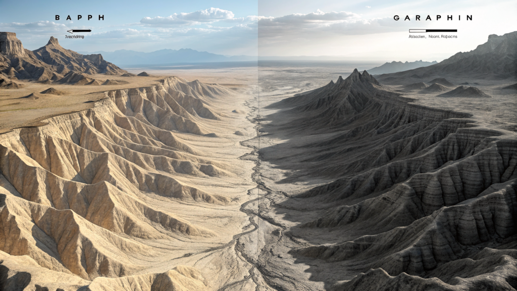 Two optimization paths through the same loss-alignment landscape — one diffuse, one with a deep misaligned attractor