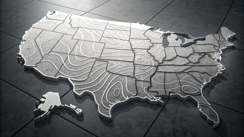 A contour map lit from beneath, one region glowing warmer than the rest