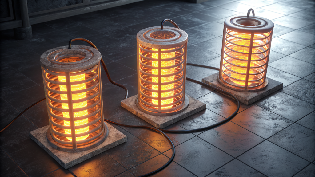 Three compact amber DeltaNet memory coils beside one full crystalline attention lattice, representing the 3:1 hybrid ratio at the core of Qwen3.8's architecture