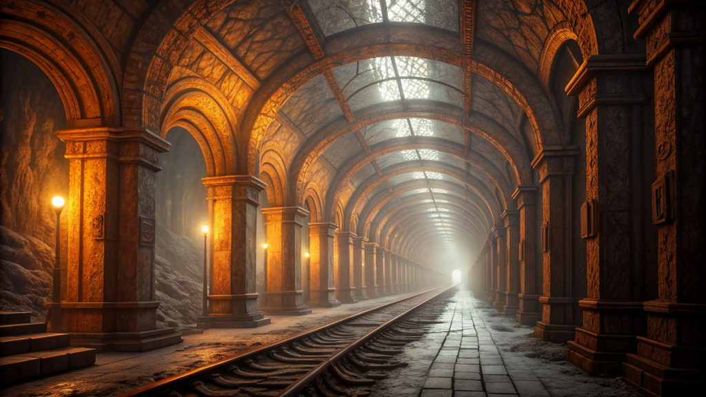 A corridor that remains structured near its origin and dissolves into fog at the far end — the attention amnesia failure mode, where long-range information exists but query routing can no longer reach it