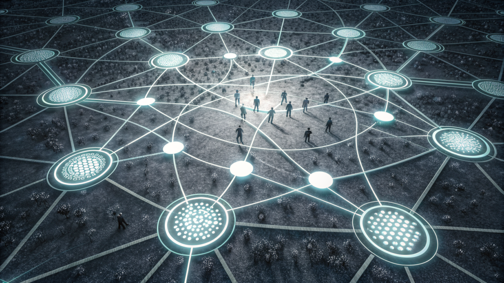 A multi-agent computational graph with hundreds of nodes processing data fragments in parallel, all converging on a single brighter discovery…